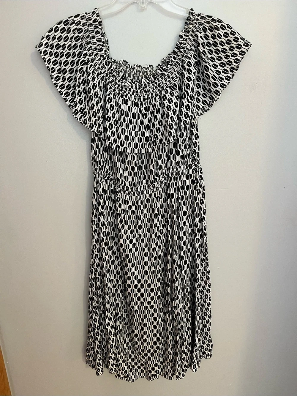 kate spade Black and White Geometric Off-Shoulder Dress